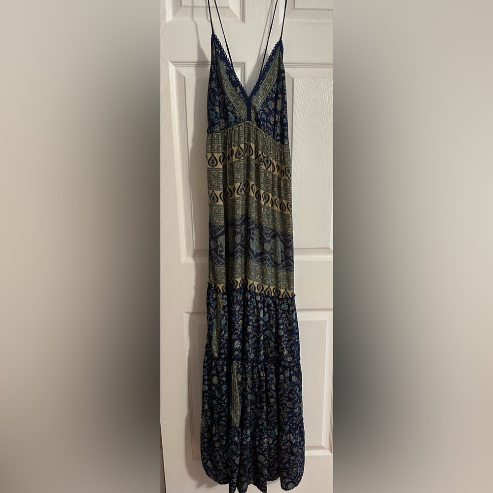 RAGA Blue and Green Tiered Maxi Dress Resort Wear